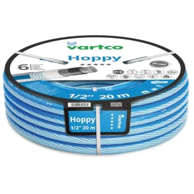 Image of Vartco Hoppy 6 Layer Water Hose, Drinking Anti Twist Garden Irrigation, Flexible UV Resistant, 36 Bar (1/2 Inch 20m), Transparent/Blue