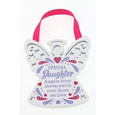Image of Special Daughter Reflective Words Hanging Plaque With Ribbon Wooden Hanger Gift 00200040020