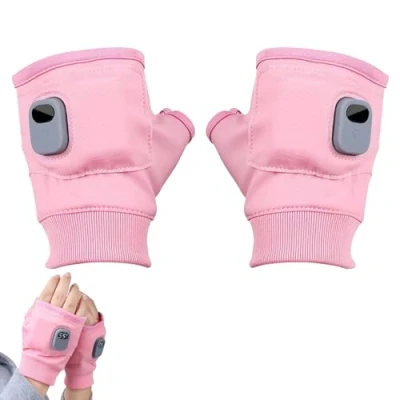 Image of Eznaobo Heated Work Gloves,Electric Gloves For Women,3 Speed Adjustable Riding Gloves,Rechargeable Fingerless Gloves,Fingerless Gloves,Half finger Gloves,Fast Heating (Pink)