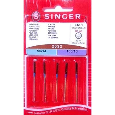 Image of 5 Original Singer Sewing Machine Needles 2032 Thickness 90/14 &amp; 100/16 for Leather 130/705 H LR