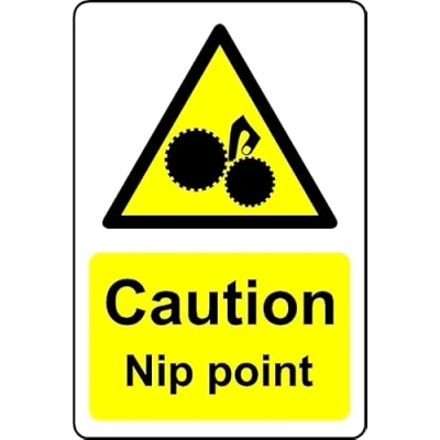 Image of Caution nip Point Safety Sign 1mm Plastic (100mm x 150mm)