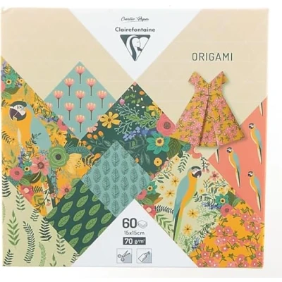Image of Clairefontaine Ref 95351C Origami Paper (Pack of 60 Sheets) 15 x 15cm in Size, 70gsm Paper, Printed Design on Front &amp; Plain Backs Kiribati Patterns