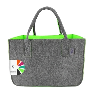 Image of LEVIATAN Felt Bag Shopper Large 30 Litre Shopping XXL Foldable Basket Firewood Clothes Toy Dark Grey/Lime Colour