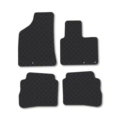 Image of Rubber Car Mats Compatible with Hyundai Santa Fe (2009 2012) [5 Seat] Tailored Fit Floor Set Accessory Black Custom 4 Pieces Clips Anti Slip Backing, Heavy Duty &amp; Waterproof