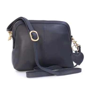 Image of Gigi Women&#039;s Small Leather Cross Body Bag Shoulder With Long Adjustable Strap Heart Keyring Charm OTHELLO 10190 Navy