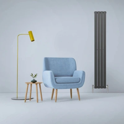 Image of Designer Radiators 180 x 28cm Flat Panel Modern Central Heating Anthracite Grey Vertical Column Double Wall Mounted Slimline Kitchen Living Room Bathroom Commercial Cleaning Brush &amp; Fixing Kit
