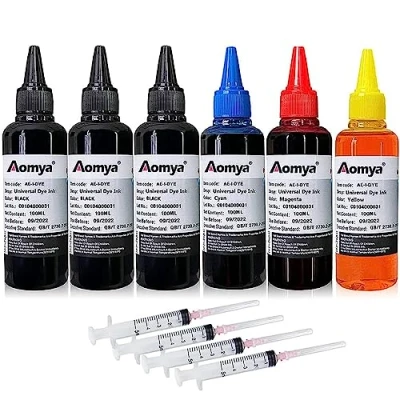 Image of Aomya 600ml Universal Dye Ink Refill Kit for HP Canon Epson Brother Lexmark Printers Compatible Cartridges Refillable Cartridge CISS CIS System 4 Color Set with Free Syringes (3BK, C, M, Y)