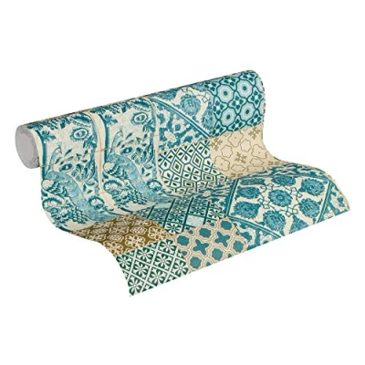 Image of Livingwalls Tile Wallpaper Metropolitan Stories Non Woven Anke &amp; Daan Amsterdam 10.05 m x 0.53 Blue Green Brown Made in Germany 369233 36923 3
