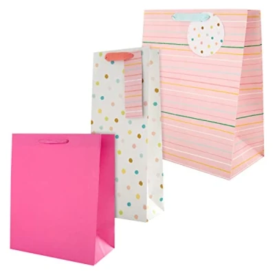 Image of Hallmark Multi Occasion Gift Bag Bundle 1 Large Bag, Medium and Bottle in 3 Contemporary Pink Designs