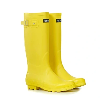 Image of FESTIVAL Womens Lined Rubber Wellington Boots Wellies (Yellow, numeric_5)