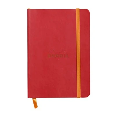 Image of RHODIA 117313C Poppy Soft Notebook A6 Lined 144 pages Ivory Clairefontaine Paper 90 g/m Bookmark, Elastic Closure Faux Leather Cover Rhodiarama Collection