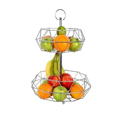 Image of Royal Cuisine Silver 2 Tiers Baskets Veg &amp; Fruits storage Rack Fruit Basket Large for Kitchen Counter Top Vegetables