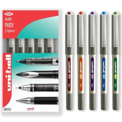 Image of uni ball EYE UB 157 Rollerball Pens 0.7mm Nib In Gift Box Packaging (Pack of 5, Tropical)