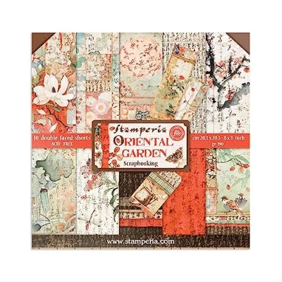 Image of Stamperia International KFT Paper Pad 10 Sheets Double Sided Oriental Garden, Multicoloured, 20.3 x (8&quot; 8&quot;)
