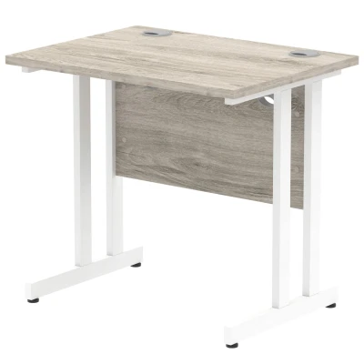 Image of Impulse 800 x 600mm Straight Desk Grey Oak Top White Cantilever Leg