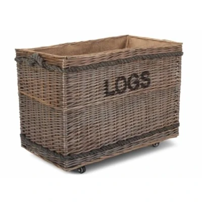 Image of Red Hamper Jumbo Log Basket on Wheels, Wicker, Brown, H52 x W76 D44cm