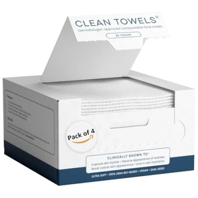 Image of Clean Skin Club Towels, 100% USDA Biobased Dermatologist Approved Face Towel, Disposable Clinically Tested Towelette, Facial Washcloth, Makeup Remover Dry Wipes, Ultra Soft (4 Pack)