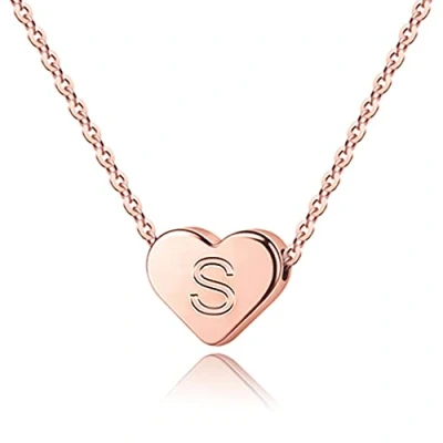 Image of TINGN Necklaces for Girls S Initial Necklace, 14K Rose Gold Letter Necklace Women Heart Engraved Alphabet Age 6 Jewelry Gifts Christmas