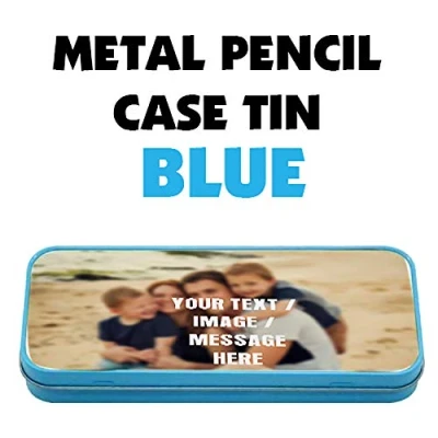 Image of Personalised with Your own Text/Image/Any Name Themed Metal Pencil Case Tin,Christmas Custom Gift. (Blue)