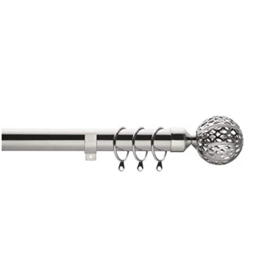 Image of Home Harmony® Sphere Geo Finial Telescopic Extendable Curtain Pole set In Black Silver White and Matching Holdbacks Available (Silver, 180 320 cm)