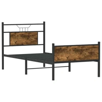 Image of vidaXL Smoked Oak Single Bed Frame Engineered Wood with Plywood Slats, Modern Bedroom Furniture, Fits 90x190 cm Mattress Assembly Required