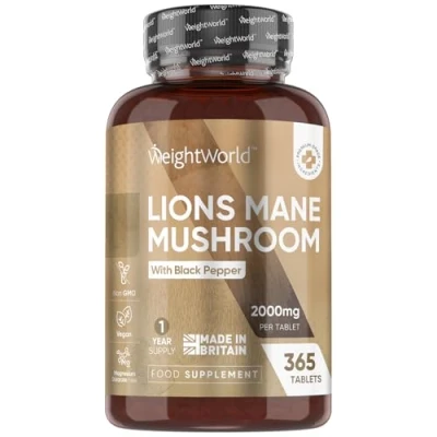 Image of Lions Mane Supplement 2000mg 365 Vegan Tablets (1 Year Supply) with 50% Polyphenols Mushroom Black Pepper Alternative to Powder &amp; Capsule For Focus Mind Vitality