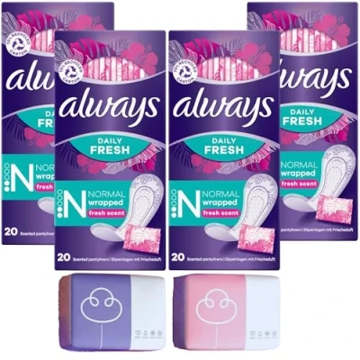 Image of Panty Liners for Women, Daily Pads Bundle Including 4 x 20 Individually Wrapped Normal Pantyliners, Fresh Scent and 2 Wishesla Pocket Tissues All Day Freshness &amp; Comfort
