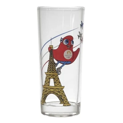 Image of PARIS 2024, CJO4401, Set of 3 Tubo Mascot Glasses 20 cl, Official Licensed Product, Modern Design, Ideal for Cocktails, Perfect at Home, Dishwasher Safe