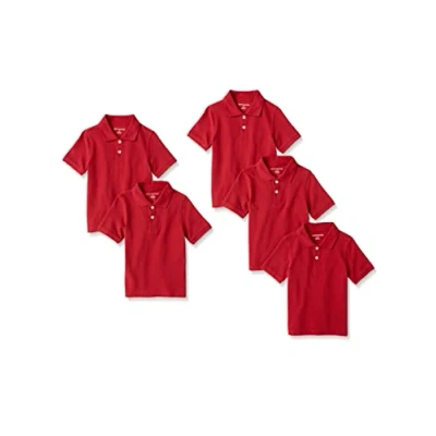 Image of Amazon Essentials Boys&#039; School Uniform Short Sleeve Pique Polo Shirts, Pack of 5, Red, 10 Years