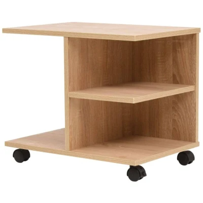 Image of vidaXL Rolling Shelf Functional and Versatile Side Table with Storage Compartments, Easy to Clean, Oak Color, Engineered Wood, Conveniently Mobile Plastic Castors