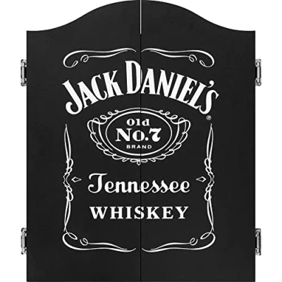 Image of Jack Daniel&#039;s Officially Licensed Wooden Dartboard Cabinet in Black JD Logo CAB014