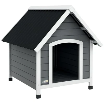 Image of PawHut Wooden Dog House Outdoor, Kennel with Removable Floor, Elevated Pet Shelter, Anti Corrosion Wood, for Small Medium Dogs, 82H x 75W 88Dcm Grey