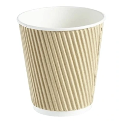 Image of Kraft Ripple Disposable Paper Coffee Cups 10oz / 280ml Sleeve of 25 Takeaway