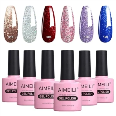 Image of AIMEILI Christmas Glitter Gel Nail Polish Set Soak Off UV LED Sparkle Multicolour/Mix Colour/Combo Colour Of 6pcs X 10ml Gift Kit 29