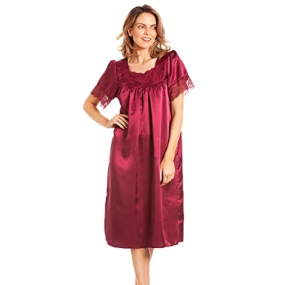 Image of Undercover Womens Satin/Lace Short Sleeve Nightdress N56 Claret WMS 10 12
