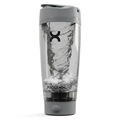 Image of Promixx Pro Shaker Bottle New Edition Rechargeable, Powerful for Smooth Protein Shakes includes Supplement Storage BPA Free, 600ml Cup, Cool Gray