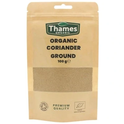Image of Organic Coriander Ground Certified Organic, Non GMO, Vegan, No Additives, Preservatives, Resealable Bag by Thames 100g