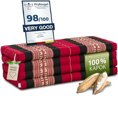 Image of livasia Folding matress with 100% natural Kapok filling, day bed, foldable cushion, extra large, XXL, Handmade (red elephant)