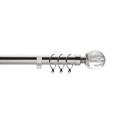 Image of Home Harmony® Fluted Crystal Ball Finial Telescopic Extendable Curtain Pole set In Black Silver White and Matching Holdbacks Available (Silver, 180 320 cm)