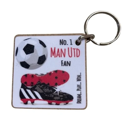 Image of WHITE COTTON CARDS Manchester United Man Utd Red Devils Football Club FC Happy Fan KEYRING (K FN4)