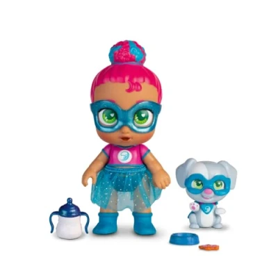 Image of Super Cute Mini Glitzy Cool doll with Puppy Kala &amp; Allie, 12cm articulated puppy, superhero outfits accessories, suitable for ages 4 years and older