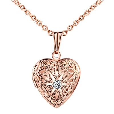 Image of MicLee Locket Photo Necklace Heart Love Lockets Necklaces Stainless Steel 20&quot;(50cm) Chain for Women with Gift Box Greeting Card