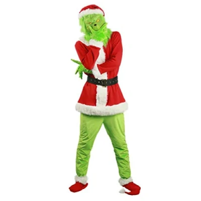 Image of RPixc Men&#039;s Cosplay Costume, Christmas Grinch, Outfit, Party Suit, Green/Red Monster Mask, Unique Grinch Uniform, red, L…