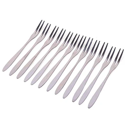 Image of HornTide 12 Piece Cake Forks Set 2 Tines Appetizer Fork for Dessert Fruit Salad Stainless Steel Mirror Polishing 5.3 Inch 13.5cm