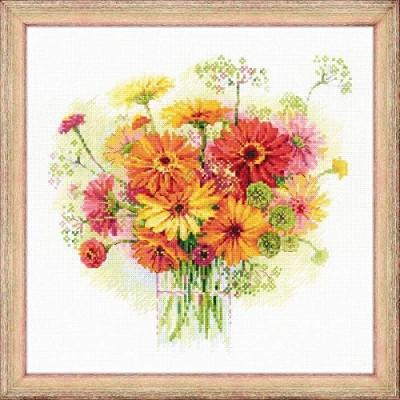 Image of RIOLIS Cross Stitch Kit 1485 Watercolour Gerberas