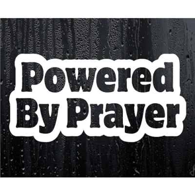 Image of Car Sticker Powered By Prayer Fun Cute Religion Novelty Van Window Bumper Boot Door Decal Present Gift