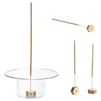 Image of Navaris Glass Incense Holder &amp; Smudge Bowl Holders for Sticks Cone Sage Palo Santo Dhoop Joss Stick Burner with Ash Catcher Minimal Design 11.3x5.5cm (4.4x2.2&quot;)
