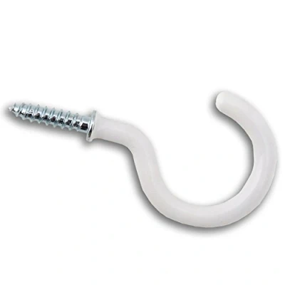 Image of Fort Fasteners Cup Hooks, Shouldered 19mm (3/4 Inch) White Plastic Coated 12 Hooks