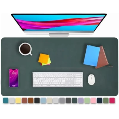 Image of KKTECH Leather Desk Pad, Non Slip, Mouse Premium Office Table Writing Mat for Laptop Writing, Waterproof (Emerald, 60 x 35)
