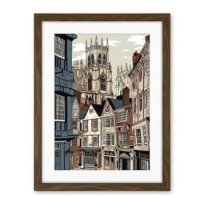 Image of Artery8 Shambles Street Cityscape with York Minster Towers Artwork Framed Wall Art Print 18X24 Inch